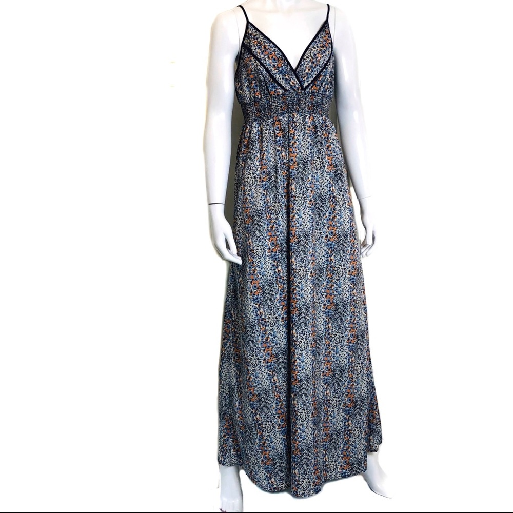 Blue & orange abstract flower maxi dress